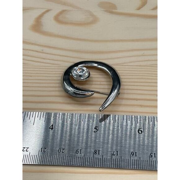 Silver-Tone Spiral Brooch With Clear Rhinestone Accent - Picture 4 of 4